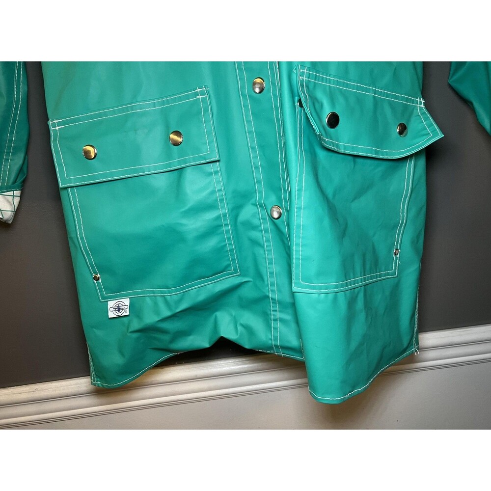 Vintage Charles River Coat Womens Medium Green Hooded PVC Rain Reversible 80s - Picture 3 of 16